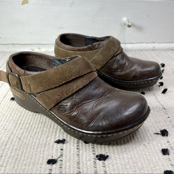 BORN Darly Castagno Brown Leather Harness Clogs 6 - Picture 1 of 11